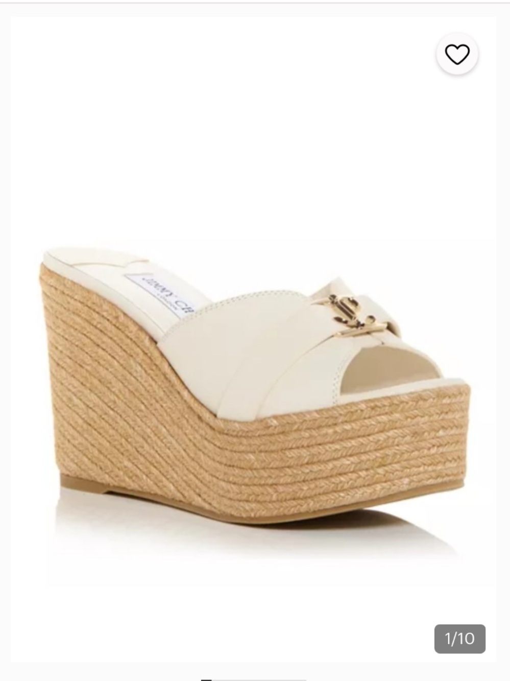 Jimmy Choo Latte Leather Espadrille Wedge with Gold Accent